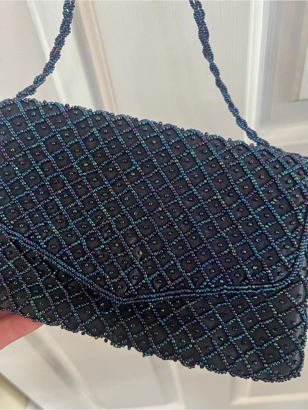 Vintage Beaded Navy Evening Crossbody purse magnetic closure - Picture 2 of 11